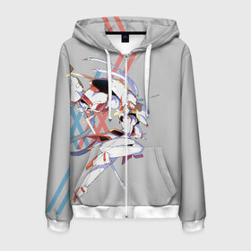 Мужская толстовка 3D на молнии с принтом Darling In The Franxx в городе Новоалтайск, 100% полиэстер | длина до линии бедра, манжеты и пояс оформлены мягкой тканевой резинкой, двухслойный капюшон со шнурком для регулировки, спереди молния, по бокам два кармана | 02 | anime | darling in the franxx | hiro | manga | zero two | аниме | ахегао | любимый во франксе | манга | милый во франксе | ноль два | хиро
