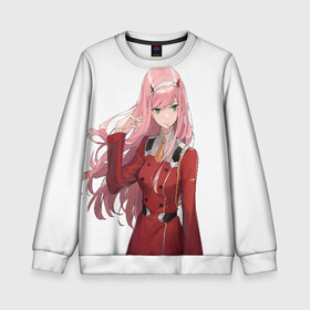 Детский свитшот 3D с принтом Darling In The Franxx в городе Новоалтайск, 100% полиэстер | свободная посадка, прямой крой, мягкая тканевая резинка на рукавах и понизу свитшота | 02 | anime | darling in the franxx | hiro | manga | zero two | аниме | ахегао | любимый во франксе | манга | милый во франксе | ноль два | хиро