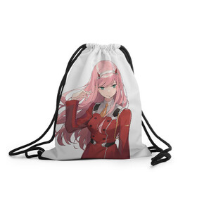 Рюкзак-мешок 3D с принтом Darling In The Franxx в городе Новоалтайск, 100% полиэстер | плотность ткани — 200 г/м2, размер — 35 х 45 см; лямки — толстые шнурки, застежка на шнуровке, без карманов и подкладки | 02 | anime | darling in the franxx | hiro | manga | zero two | аниме | ахегао | любимый во франксе | манга | милый во франксе | ноль два | хиро