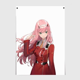 Постер с принтом Darling In The Franxx в городе Новоалтайск, 100% бумага
 | бумага, плотность 150 мг. Матовая, но за счет высокого коэффициента гладкости имеет небольшой блеск и дает на свету блики, но в отличии от глянцевой бумаги не покрыта лаком | 02 | anime | darling in the franxx | hiro | manga | zero two | аниме | ахегао | любимый во франксе | манга | милый во франксе | ноль два | хиро