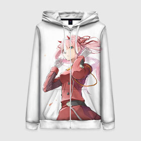 Женская толстовка 3D на молнии с принтом Darling In The Franxx в городе Новоалтайск, 100% полиэстер | длина до линии бедра, манжеты и пояс оформлены мягкой тканевой резинкой, двухслойный капюшон со шнурком для регулировки, спереди молния, по бокам два кармана | 02 | anime | darling in the franxx | hiro | manga | zero two | аниме | ахегао | любимый во франксе | манга | милый во франксе | ноль два | хиро