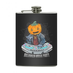 Фляга с принтом Halloween party в городе Новоалтайск, металлический корпус | емкость 0,22 л, размер 125 х 94 мм. Виниловая наклейка запечатывается полностью | Тематика изображения на принте: diy | ghost | halloween | horror | makeup | scary | skull clown | trick or treat | вампир | ведьма | кошка | луна | магия | ночь | тыква | хэллоуин