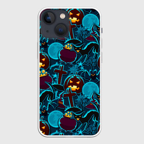 Чехол для iPhone 13 mini с принтом Хэллоуин в городе Новоалтайск,  |  | halloween | horror | кладбище | кресты | луна | пятница 13 | страшилки | страшно | тыква | тыквы | ужасы | хоррор | хэллоуин