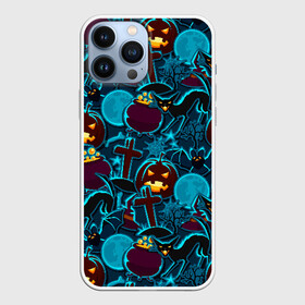 Чехол для iPhone 13 Pro Max с принтом Хэллоуин в городе Новоалтайск,  |  | Тематика изображения на принте: halloween | horror | кладбище | кресты | луна | пятница 13 | страшилки | страшно | тыква | тыквы | ужасы | хоррор | хэллоуин