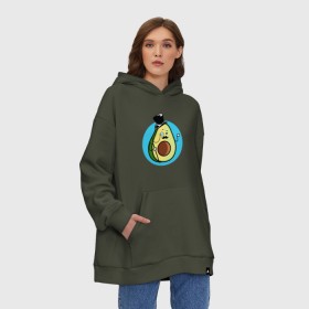 Худи SuperOversize хлопок с принтом Mr. Avocado в городе Новоалтайск, 70% хлопок, 30% полиэстер, мягкий начес внутри | карман-кенгуру, эластичная резинка на манжетах и по нижней кромке, двухслойный капюшон
 | авокадо | еда | сеньор | сноб | усы | фрукты