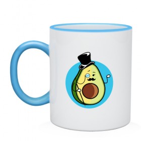 Кружка двухцветная с принтом Mr. Avocado в городе Новоалтайск, керамика | объем — 330 мл, диаметр — 80 мм. Цветная ручка и кайма сверху, в некоторых цветах — вся внутренняя часть | Тематика изображения на принте: авокадо | еда | сеньор | сноб | усы | фрукты