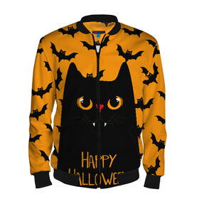 Мужской бомбер 3D с принтом Happy halloween в городе Новоалтайск, 100% полиэстер | застегивается на молнию, по бокам два кармана без застежек, по низу бомбера и на воротнике - эластичная резинка | halloween | horror | вампир | кот | кот вампир | котик | кошка | летучие мыши | мыши | пятница 13 | страшилки | страшно | ужасы | хоррор | хэллоуин