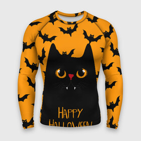 Мужской рашгард 3D с принтом Happy halloween в городе Новоалтайск,  |  | halloween | horror | вампир | кот | кот вампир | котик | кошка | летучие мыши | мыши | пятница 13 | страшилки | страшно | ужасы | хоррор | хэллоуин