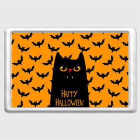 Магнит 45*70 с принтом Happy halloween в городе Новоалтайск, Пластик | Размер: 78*52 мм; Размер печати: 70*45 | halloween | horror | вампир | кот | кот вампир | котик | кошка | летучие мыши | мыши | пятница 13 | страшилки | страшно | ужасы | хоррор | хэллоуин