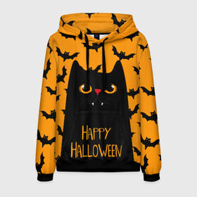 Мужская толстовка 3D с принтом Happy halloween в городе Новоалтайск, 100% полиэстер | двухслойный капюшон со шнурком для регулировки, мягкие манжеты на рукавах и по низу толстовки, спереди карман-кенгуру с мягким внутренним слоем. | halloween | horror | вампир | кот | кот вампир | котик | кошка | летучие мыши | мыши | пятница 13 | страшилки | страшно | ужасы | хоррор | хэллоуин
