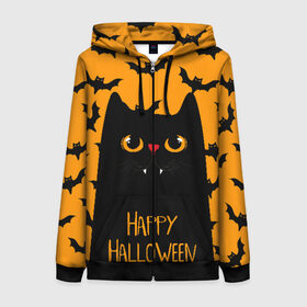 Женская толстовка 3D на молнии с принтом Happy halloween в городе Новоалтайск, 100% полиэстер | длина до линии бедра, манжеты и пояс оформлены мягкой тканевой резинкой, двухслойный капюшон со шнурком для регулировки, спереди молния, по бокам два кармана | halloween | horror | вампир | кот | кот вампир | котик | кошка | летучие мыши | мыши | пятница 13 | страшилки | страшно | ужасы | хоррор | хэллоуин