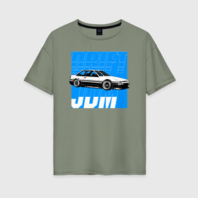 Женская футболка хлопок Oversize с принтом Drift JDM в городе Новоалтайск, 100% хлопок | свободный крой, круглый ворот, спущенный рукав, длина до линии бедер
 | bosozoku | bosozoku style | drag | drift | japan style | jdm | босудзоку | босузоку | дрифт