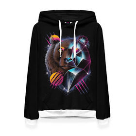 Женская толстовка 3D с принтом RETRO CYBER BEAR в городе Новоалтайск, 100% полиэстер  | двухслойный капюшон со шнурком для регулировки, мягкие манжеты на рукавах и по низу толстовки, спереди карман-кенгуру с мягким внутренним слоем. | hotline miami | neon | outrun | outrun electro | retro | retrowave | synth | synthwave | неон | ретро | хотлайн майами