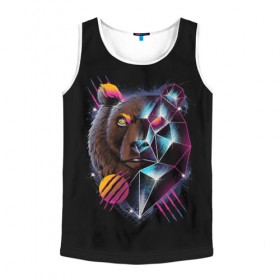 Мужская майка 3D с принтом RETRO CYBER BEAR в городе Новоалтайск, 100% полиэстер | круглая горловина, приталенный силуэт, длина до линии бедра. Пройма и горловина окантованы тонкой бейкой | Тематика изображения на принте: hotline miami | neon | outrun | outrun electro | retro | retrowave | synth | synthwave | неон | ретро | хотлайн майами
