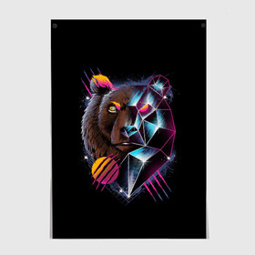 Постер с принтом RETRO CYBER BEAR  в городе Новоалтайск, 100% бумага
 | бумага, плотность 150 мг. Матовая, но за счет высокого коэффициента гладкости имеет небольшой блеск и дает на свету блики, но в отличии от глянцевой бумаги не покрыта лаком | hotline miami | neon | outrun | outrun electro | retro | retrowave | synth | synthwave | неон | ретро | хотлайн майами