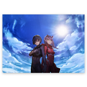 Поздравительная открытка с принтом Darling In The Franxx в городе Новоалтайск, 100% бумага | плотность бумаги 280 г/м2, матовая, на обратной стороне линовка и место для марки
 | 02 | anime | darling in the franxx | hiro | manga | zero two | аниме | ахегао | любимый во франксе | манга | милый во франксе | ноль два | хиро