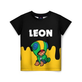 Детская футболка 3D с принтом BRAWL STARS LEON в городе Новоалтайск, 100% гипоаллергенный полиэфир | прямой крой, круглый вырез горловины, длина до линии бедер, чуть спущенное плечо, ткань немного тянется | android | brawl stars | colt | crow | games | leon | penny | poco. | shelly | spike | wanted | брав | бравл старс | звезды | игры | мобильные игры | старс