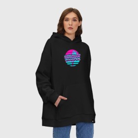 Худи SuperOversize хлопок с принтом RETROWAVE в городе Новоалтайск, 70% хлопок, 30% полиэстер, мягкий начес внутри | карман-кенгуру, эластичная резинка на манжетах и по нижней кромке, двухслойный капюшон
 | hotline miami | neon | new retro wave | outrun | outrun electro | retro | retrowave | synth | synthwave | неон | ретро | хотлайн майами