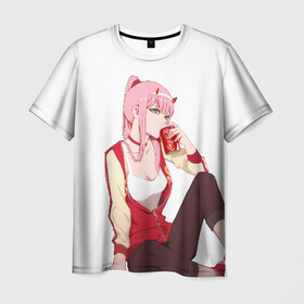 Мужская футболка 3D с принтом Darling In The Franxx в городе Новоалтайск, 100% полиэфир | прямой крой, круглый вырез горловины, длина до линии бедер | Тематика изображения на принте: 02 | anime | darling in the franxx | hiro | manga | zero two | аниме | ахегао | любимый во франксе | манга | милый во франксе | ноль два | хиро