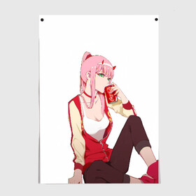 Постер с принтом Darling In The Franxx в городе Новоалтайск, 100% бумага
 | бумага, плотность 150 мг. Матовая, но за счет высокого коэффициента гладкости имеет небольшой блеск и дает на свету блики, но в отличии от глянцевой бумаги не покрыта лаком | 02 | anime | darling in the franxx | hiro | manga | zero two | аниме | ахегао | любимый во франксе | манга | милый во франксе | ноль два | хиро
