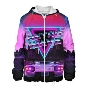 Мужская куртка 3D с принтом RETROWAVE в городе Новоалтайск, ткань верха — 100% полиэстер, подклад — флис | прямой крой, подол и капюшон оформлены резинкой с фиксаторами, два кармана без застежек по бокам, один большой потайной карман на груди. Карман на груди застегивается на липучку | hotline miami | neon | new retro wave | outrun | outrun electro | retro | retrowave | synth | synthwave | неон | ретро | хотлайн майами