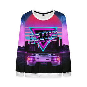 Мужской свитшот 3D с принтом RETROWAVE в городе Новоалтайск, 100% полиэстер с мягким внутренним слоем | круглый вырез горловины, мягкая резинка на манжетах и поясе, свободная посадка по фигуре | Тематика изображения на принте: hotline miami | neon | new retro wave | outrun | outrun electro | retro | retrowave | synth | synthwave | неон | ретро | хотлайн майами