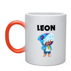 Кружка хамелеон с принтом BRAWL STARS LEON SHARK в городе Новоалтайск, керамика | меняет цвет при нагревании, емкость 330 мл | Тематика изображения на принте: android | brawl stars | colt | crow | games | leon | penny | poco. | shelly | spike | wanted | брав | бравл старс | звезды | игры | мобильные игры | старс