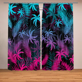 Фотошторы с принтом НЕОНОВЫЕ ПАЛЬМЫ NEON PALMS в городе Новоалтайск, Блэкаут (светозащита 90%) / Габардин (светозащита 40% | 2 полотна шириной по 145 см; Высота 200-300 см; Крепление: шторная лента (на крючки); | hotline miami | neon | new retro wave | outrun | outrun electro | palmen | retro | retrowave | summer | synth | synthwave | tropical | лето | неон | пальмы | ретро | тропики | хотлайн майами