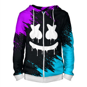 Мужская толстовка 3D на молнии с принтом MARSHMELLO MELT в городе Новоалтайск, 100% полиэстер | длина до линии бедра, манжеты и пояс оформлены мягкой тканевой резинкой, двухслойный капюшон со шнурком для регулировки, спереди молния, по бокам два кармана | america | dj | marshmello | usa | америка | маршмелло