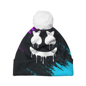 Шапка 3D c помпоном с принтом MARSHMELLO MELT в городе Новоалтайск, 100% полиэстер | универсальный размер, печать по всей поверхности изделия | america | dj | marshmello | usa | америка | маршмелло