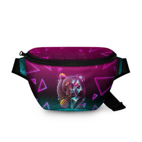 Поясная сумка 3D с принтом RETRO CYBER BEAR NEON в городе Новоалтайск, 100% полиэстер | плотная ткань, ремень с регулируемой длиной, внутри несколько карманов для мелочей, основное отделение и карман с обратной стороны сумки застегиваются на молнию | hotline miami | neon | new retro wave | outrun | outrun electro | retro | retrowave | synth | synthwave | медведь | неон | ретро | хотлайн майами