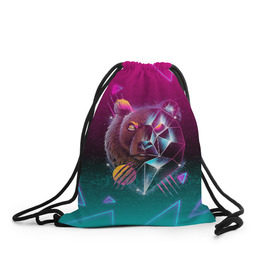 Рюкзак-мешок 3D с принтом RETRO CYBER BEAR NEON в городе Новоалтайск, 100% полиэстер | плотность ткани — 200 г/м2, размер — 35 х 45 см; лямки — толстые шнурки, застежка на шнуровке, без карманов и подкладки | hotline miami | neon | new retro wave | outrun | outrun electro | retro | retrowave | synth | synthwave | медведь | неон | ретро | хотлайн майами
