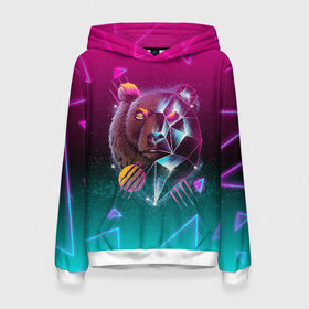 Женская толстовка 3D с принтом RETRO CYBER BEAR NEON в городе Новоалтайск, 100% полиэстер  | двухслойный капюшон со шнурком для регулировки, мягкие манжеты на рукавах и по низу толстовки, спереди карман-кенгуру с мягким внутренним слоем. | hotline miami | neon | new retro wave | outrun | outrun electro | retro | retrowave | synth | synthwave | медведь | неон | ретро | хотлайн майами