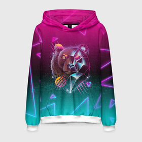 Мужская толстовка 3D с принтом RETRO CYBER BEAR NEON в городе Новоалтайск, 100% полиэстер | двухслойный капюшон со шнурком для регулировки, мягкие манжеты на рукавах и по низу толстовки, спереди карман-кенгуру с мягким внутренним слоем. | hotline miami | neon | new retro wave | outrun | outrun electro | retro | retrowave | synth | synthwave | медведь | неон | ретро | хотлайн майами