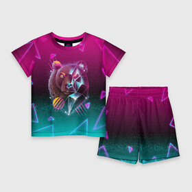 Детский костюм с шортами 3D с принтом RETRO CYBER BEAR NEON в городе Новоалтайск,  |  | hotline miami | neon | new retro wave | outrun | outrun electro | retro | retrowave | synth | synthwave | медведь | неон | ретро | хотлайн майами