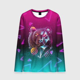 Мужской лонгслив 3D с принтом RETRO CYBER BEAR NEON в городе Новоалтайск, 100% полиэстер | длинные рукава, круглый вырез горловины, полуприлегающий силуэт | hotline miami | neon | new retro wave | outrun | outrun electro | retro | retrowave | synth | synthwave | медведь | неон | ретро | хотлайн майами