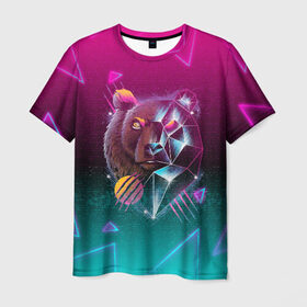 Мужская футболка 3D с принтом RETRO CYBER BEAR NEON в городе Новоалтайск, 100% полиэфир | прямой крой, круглый вырез горловины, длина до линии бедер | hotline miami | neon | new retro wave | outrun | outrun electro | retro | retrowave | synth | synthwave | медведь | неон | ретро | хотлайн майами