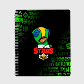 Тетрадь с принтом BRAWL STARS LEON в городе Новоалтайск, 100% бумага | 48 листов, плотность листов — 60 г/м2, плотность картонной обложки — 250 г/м2. Листы скреплены сбоку удобной пружинной спиралью. Уголки страниц и обложки скругленные. Цвет линий — светло-серый
 | Тематика изображения на принте: brawl stars | bull | colt | crow | leon | stars | берли | бо | брок | ворон | джесси | динамайк | дэррил | кольт | леон | мортис | нита | пайпер | пенни | поко | пэм | рикошет | спайк | фрэнк | шелли | эль примо