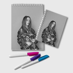 Блокнот с принтом BILLIE EILISH в городе Новоалтайск, 100% бумага | 48 листов, плотность листов — 60 г/м2, плотность картонной обложки — 250 г/м2. Листы скреплены удобной пружинной спиралью. Цвет линий — светло-серый
 | bilie | billi | billie | eilish | eillish | elish | ellish | айлиш | алиш | били | билли | эйлиш | элиш