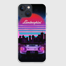 Чехол для iPhone 13 mini с принтом Lamborghini overdrive в городе Новоалтайск,  |  | 80х | 90х | hotlinemimai | outrun | retrowave | synth | synthwave | гонки | дискотека | драйв | ламборгини | ламборджини | неоновые | ретро | светящиеся | скорость