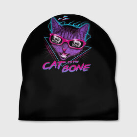 Шапка 3D с принтом Cat To The Bone в городе Новоалтайск, 100% полиэстер | универсальный размер, печать по всей поверхности изделия | 80 | bone | bones | cat | cyber | game | hotline | hotlinemiami | maiami | music | outrun | retro | retrowave | skull | synth | synthwave | игра | кибер | кот | кошка | ретро | череп
