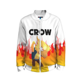Детский бомбер 3D с принтом BRAWL STARS CROW PHOENIX в городе Новоалтайск, 100% полиэстер | застегивается на молнию, по бокам два кармана без застежек, мягкие манжеты, по низу бомбера и на воротнике — эластичная резинка | android | brawl stars | colt | crow | games | leon | penny | poco. | shelly | spike | wanted | брав | бравл старс | звезды | игры | мобильные игры | старс