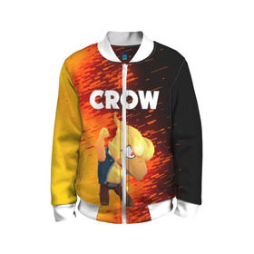 Детский бомбер 3D с принтом BRAWL STARS CROW PHOENIX в городе Новоалтайск, 100% полиэстер | застегивается на молнию, по бокам два кармана без застежек, мягкие манжеты, по низу бомбера и на воротнике — эластичная резинка | android | brawl stars | colt | crow | games | leon | penny | poco. | shelly | spike | wanted | брав | бравл старс | звезды | игры | мобильные игры | старс