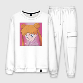 Мужской костюм хлопок с принтом Sailor Moon Boys are the enemy в городе Новоалтайск, 100% хлопок | на свитшоте круглая горловина, мягкая резинка по низу. Брюки заужены к низу, на них два вида карманов: два “обычных” по бокам и два объемных, с клапанами, расположенные ниже линии бедра. Брюки с мягкой трикотажной резинкой на поясе и по низу штанин. В поясе для дополнительного комфорта — широкие завязки | boys are the enemy | bunny | sailor moon | usagi tsukino | аниме | банни цукино | мемы | усаги цукино