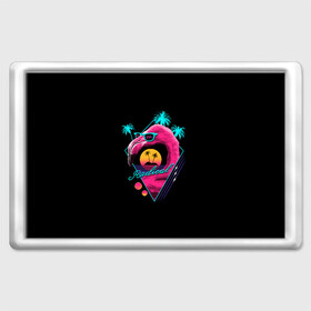 Магнит 45*70 с принтом Flamingo в городе Новоалтайск, Пластик | Размер: 78*52 мм; Размер печати: 70*45 | Тематика изображения на принте: 80 | cyber | flamingo | game | hotline | maiami | music | outrun | retro | retrowave | synth | synthwave | игра | кибер | ретро | фламинго