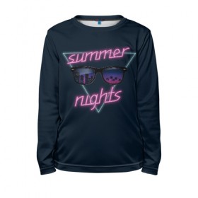 Детский лонгслив 3D с принтом Summer Nights в городе Новоалтайск, 100% полиэстер | длинные рукава, круглый вырез горловины, полуприлегающий силуэт
 | 80 | cyber | game | hotline | hotlinemiami | maiami | music | nights | outrun | retro | retrowave | summer | synth | synthwave | игра | кибер | лето | ночь | ретро