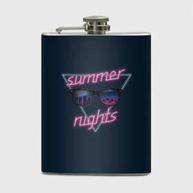 Фляга с принтом Summer Nights в городе Новоалтайск, металлический корпус | емкость 0,22 л, размер 125 х 94 мм. Виниловая наклейка запечатывается полностью | Тематика изображения на принте: 80 | cyber | game | hotline | hotlinemiami | maiami | music | nights | outrun | retro | retrowave | summer | synth | synthwave | игра | кибер | лето | ночь | ретро