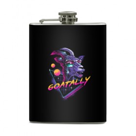Фляга с принтом GOATALLY в городе Новоалтайск, металлический корпус | емкость 0,22 л, размер 125 х 94 мм. Виниловая наклейка запечатывается полностью | 80 | cyber | game | goat | hotline | hotlinemiami | maiami | music | outrun | retro | retrowave | synth | synthwave | игра | кибер | козел | ретро