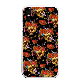 Чехол для iPhone XS Max матовый с принтом Skulls and Roses в городе Новоалтайск, Силикон | Область печати: задняя сторона чехла, без боковых панелей | flowers | halloween | rose | skull | tattoo | жуки | насекомые | роза | тату | татуировка | хеллоуин | хэллоуин | цветок | цветы | череп