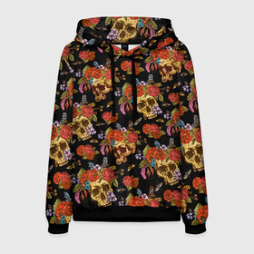 Мужская толстовка 3D с принтом Skulls and Roses в городе Новоалтайск, 100% полиэстер | двухслойный капюшон со шнурком для регулировки, мягкие манжеты на рукавах и по низу толстовки, спереди карман-кенгуру с мягким внутренним слоем. | flowers | halloween | rose | skull | tattoo | жуки | насекомые | роза | тату | татуировка | хеллоуин | хэллоуин | цветок | цветы | череп